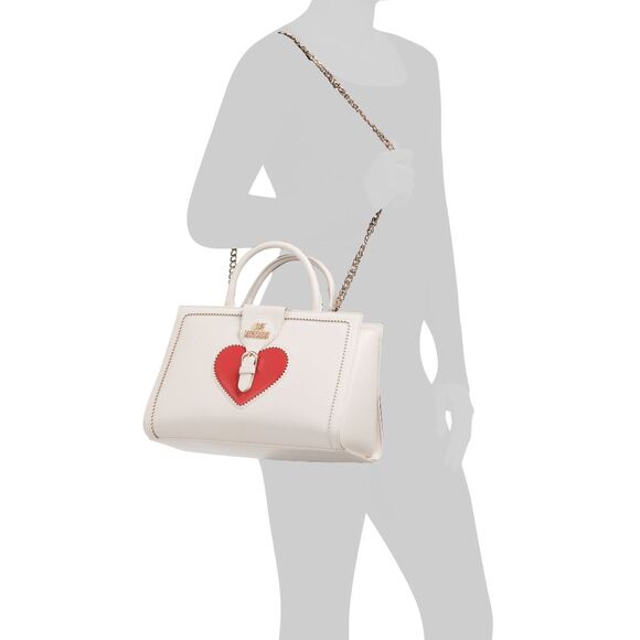 NWT LOVE MOSCHINO Red Heart Beige Satchel Shoulder Handbag MSRP $455 - Picture 9 of 15